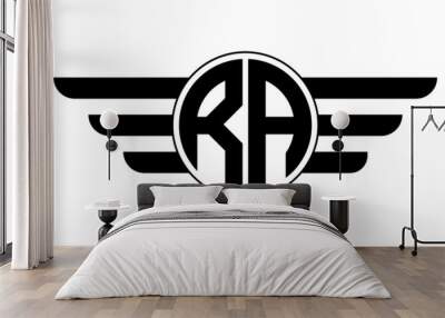 RA two letter monogram type circle letter logo with wings vector logo design template. Wall mural