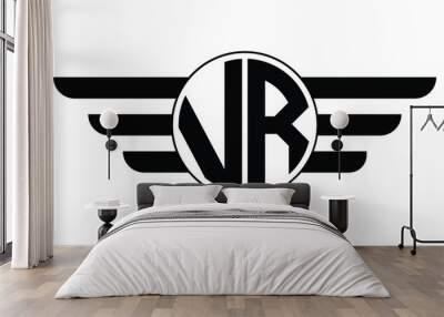 VR two letter monogram type circle letter logo with wings vector logo design template. Wall mural