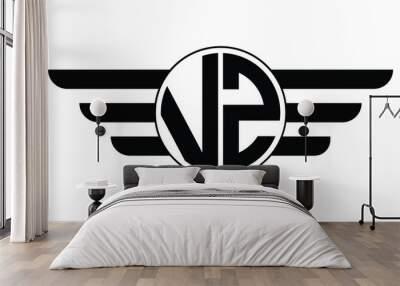 VZ two letter monogram type circle letter logo with wings vector logo design template. Wall mural