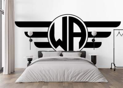 WA two letter monogram type circle letter logo with wings vector logo design template. Wall mural