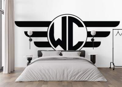 WC two letter monogram type circle letter logo with wings vector logo design template. Wall mural