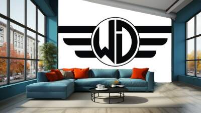 WD two letter monogram type circle letter logo with wings vector logo design template. Wall mural