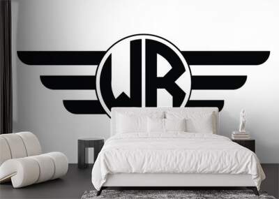 WR two letter monogram type circle letter logo with wings vector logo design template. Wall mural