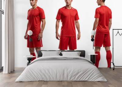 Turnaround angle of a soccer player in plain red jersey mockup in isolated background Wall mural