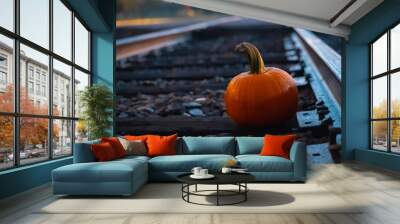 pumpkin waiting the train  Wall mural