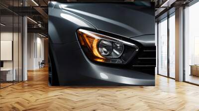 Luxury Car Close Up. Sleek LED Headlights and Modern Design. Branding, Urban Lifestyle. Wall mural