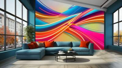 Vibrant Abstract Lines on Smooth Background. Colorful Flow of Energy Wall mural