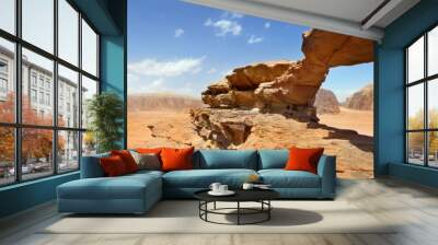 natural bridge and panoramic view of Wadi Rum desert, Jordan Wall mural