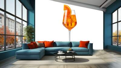 Alcoholic Aperol Spritz Cocktail in glass with orange slice, Isolated on White Wall mural