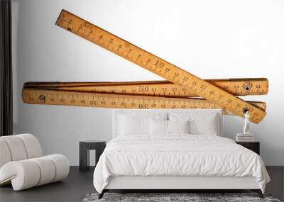 Wooden Folding rule isolated on white, old ruler, clipping path Wall mural