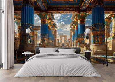 Interior of a royal palace castle of Egyptian empire in ancient times background, Generative AI Wall mural