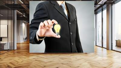 light bulb in businessman hand Wall mural