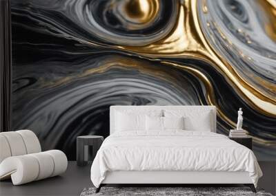 Acrylic Fluid Art Gray black vortex waves and gold inclusions Abstract swirling background or textur (1).png Wall mural