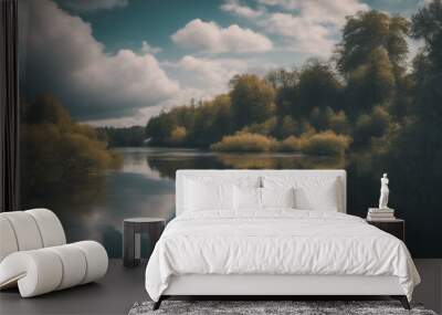 Beautiful landscape with water and clouds Wall mural