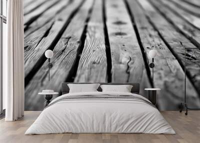 Black and white background of old wooden plank Wall mural