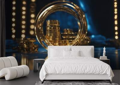 Blue and Gold Ambience Collection Modern contemporary futuristic stack of gold money coins Wall mural