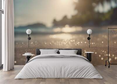 Blurred defocused natural background of tropical summer beach with sparkling reflections on the wate Wall mural