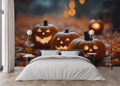 Halloween background with pumpkins Wall mural