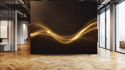 Luminous gold wavy line light line golden wave lights Golden stars dust trail sparkling particles is Wall mural