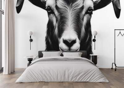 Portrait of a a black and white goat ram head with curled big horns isolated on transparent background Wall mural