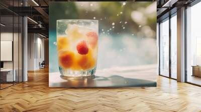 Summer cocktails by the pool sunny day splashes tropical fruits Blurred background with copy space Wall mural