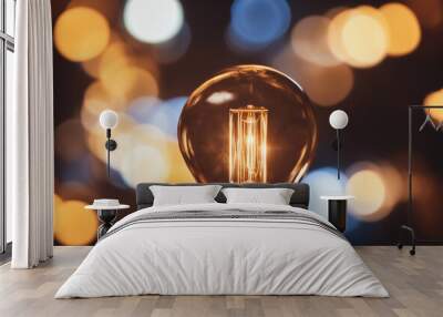 Warm colored and active bulb on a dark background Wall mural