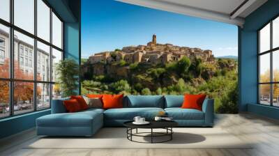 Panorama of Pitigliano town in Tuscany, Italy, Generative AI Wall mural