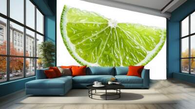 Ripe slice of green lime citrus fruit stand isolated on white background, Generative AI  Wall mural