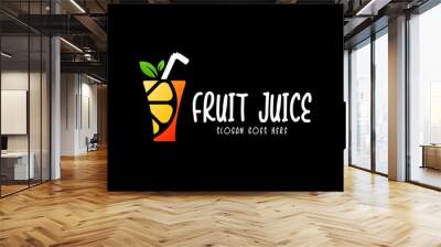 Fresh fruit juice drink logo concept isolated in black background Wall mural