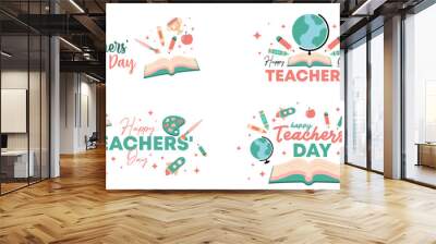 Happy teachers' day illustration vector with soft color flat icon Wall mural