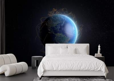 3D Render modern network connections over Earth Wall mural