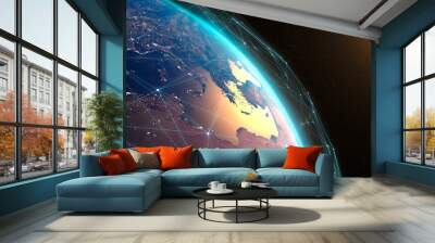 Satellite network over planet Earth Wall mural