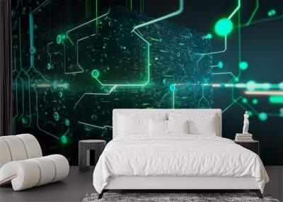 Electronic Big Data Network connecting millions of Digital Nodes. Artificial intelligence, Cyberspace and neural network. Digital Art Illustration.	 Wall mural