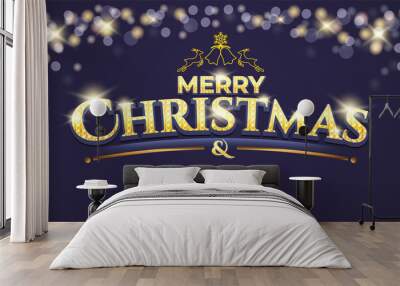 Merry Christmas and happy new year text effect and sparkling typography design Wall mural