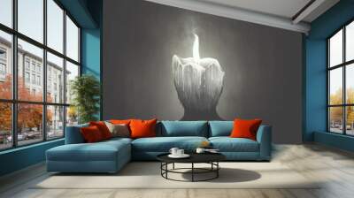 illustration of candle wax human head melting, surreal abstract concept Wall mural