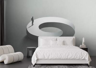 Illustration of man walking on surreal futuristic circle, abstract endless path concept Wall mural