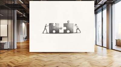 Illustration of teamwork assembling puzzle pieces, business problem solving abstract concept   Wall mural