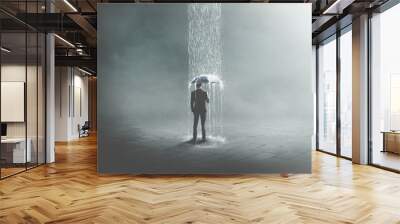 illustration of unlucky business man under rain, surreal concept Wall mural