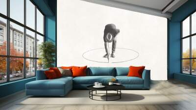 man drawing black circle 
around him with chalk, loneliness concept Wall mural