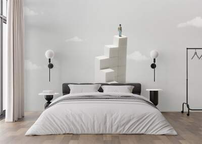 man on the top of white minimal abstract stairs Wall mural