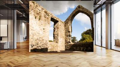 ruins of ancient irish building and blue sky with clouds background Wall mural