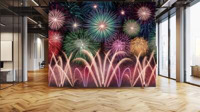 Fireworks Bursting. A Kaleidoscope of Colors on a Black Canvas Wall mural