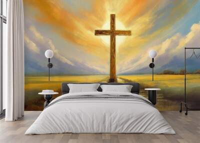 colorful painting art of an abstract background with cross christian illustration Wall mural