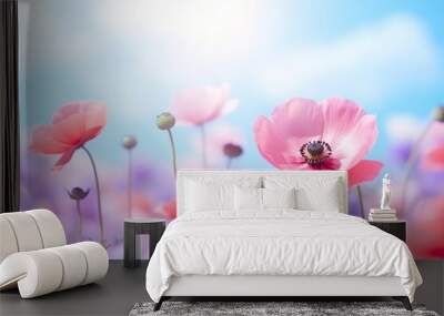 Graceful Blooms: Pink Anemone Flowers Outdoors Wall mural