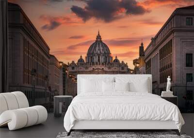 rome view of san peter basilica at sunset Wall mural