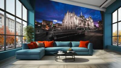 Amazing shot of the Duomo di Milano's amazing architecture on a night sky background Wall mural