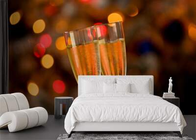 Champagner on Glass Table with Bokeh background Wall mural