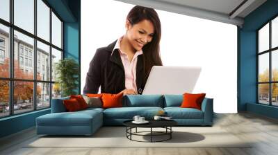 Portrait of asian businesswoman with notebook over white isolate Wall mural