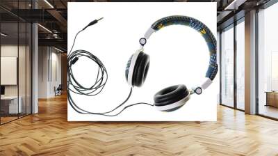 Jeans jacket headphone on white background, isolated Wall mural