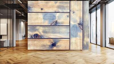 Texture of the boards of an old wooden table in antique colors. Vintage rustic wooden background. Wall mural